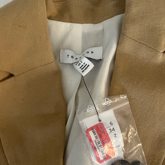 TOPSHOP Tan Single Breasted Jacket With Linen Size 2 - Picture 4 of 4
